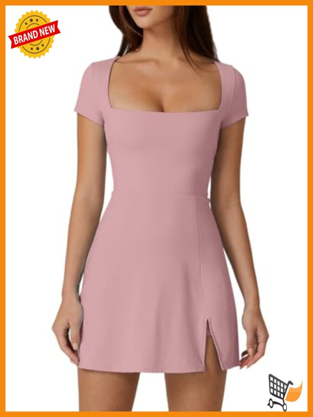 Square Neck Tennis Dress with Built-in Shorts and Pockets